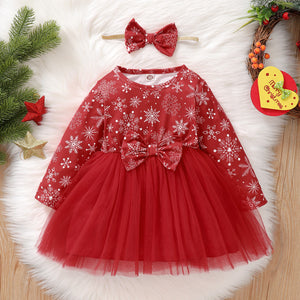 Snowflake Print Christmas Baby Dress