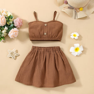 Sling Wooden Buckle Skirt Outfit
