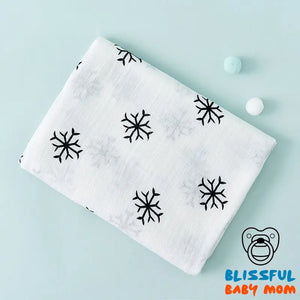Soft Double Layer Cartoon Baby Blanket - Black snowflakes /