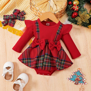 Elk Red Plaid Baby Christmas Dress